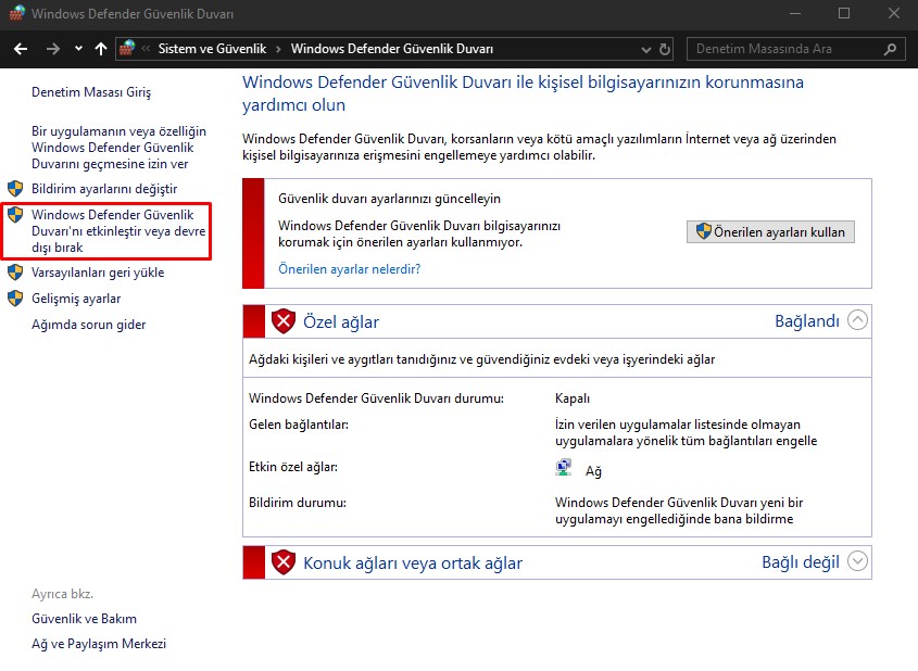 Windows Güvenlik Duvarı Kapatma - 2 Yöntem 2 Windows Güvenlik Duvarı Kapatma