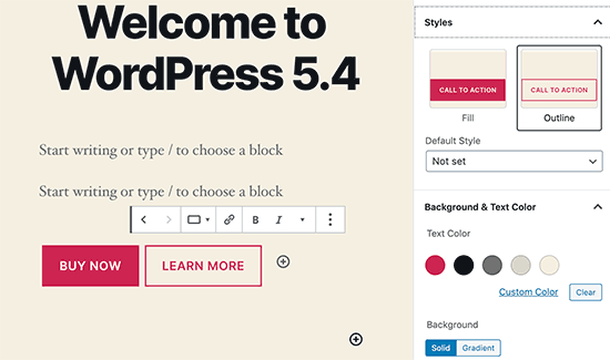 WordPress 5.4'de Neler Yeni (Özellikler ve Ekran Görüntüleri) 6 WordPress 5.4 - Düğmeler