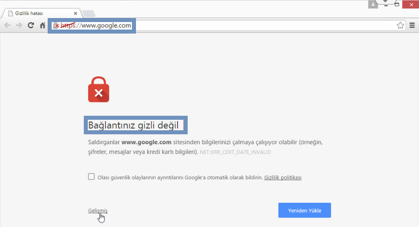Bağlantınız Gizli Değil Hatasının Çözümü 1
